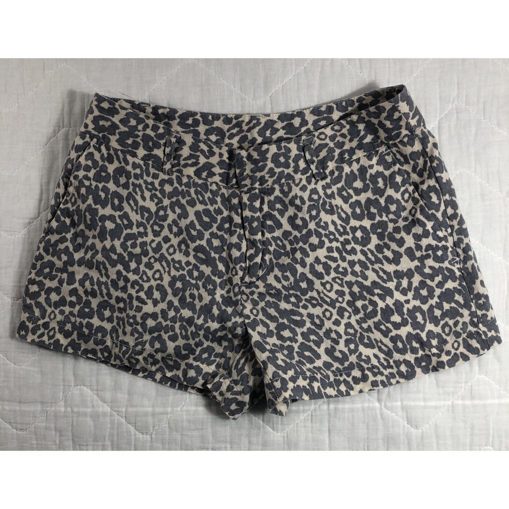 Cynthia Rowley Shorts Women 2 Grey Leopard Print 100% Linen Animal Print Summer